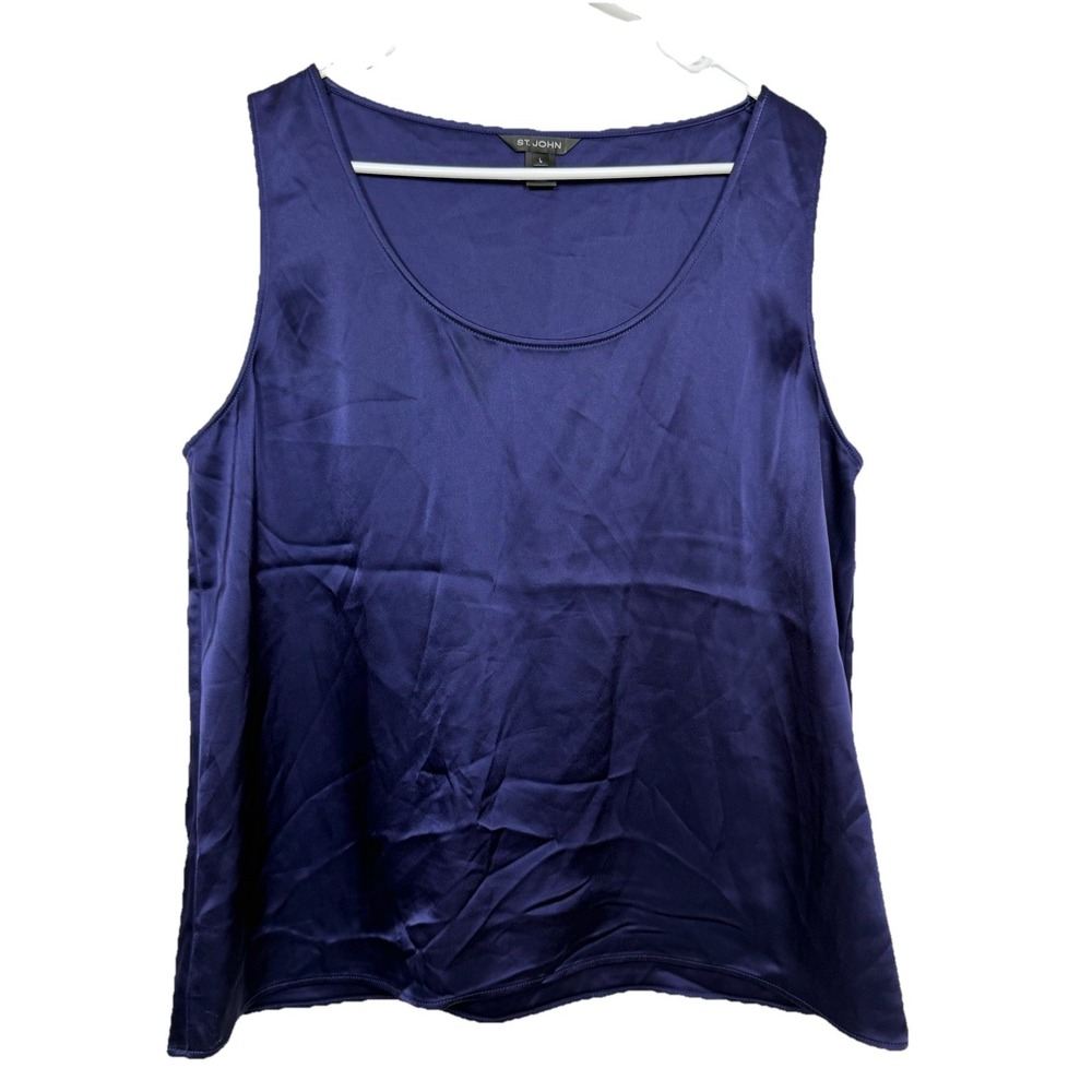 St John Basics Tank Top Womens L Blue Sleeveless Minimalist Luxury Workwear